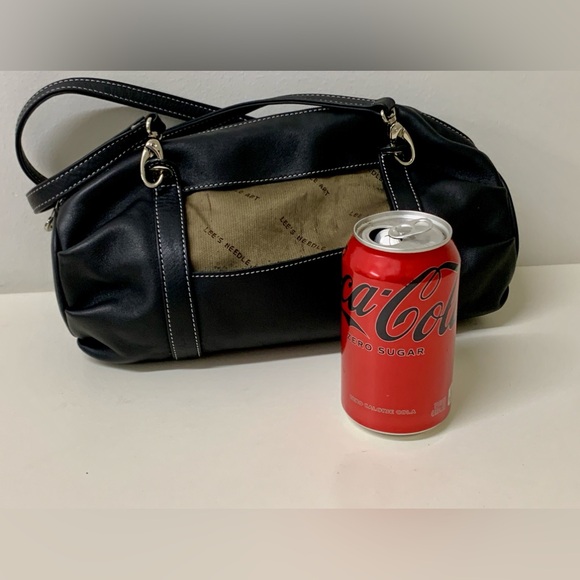 Y2K Vtg Black Leather Lee's Needle Art Handbag Purse - Picture 2 of 16